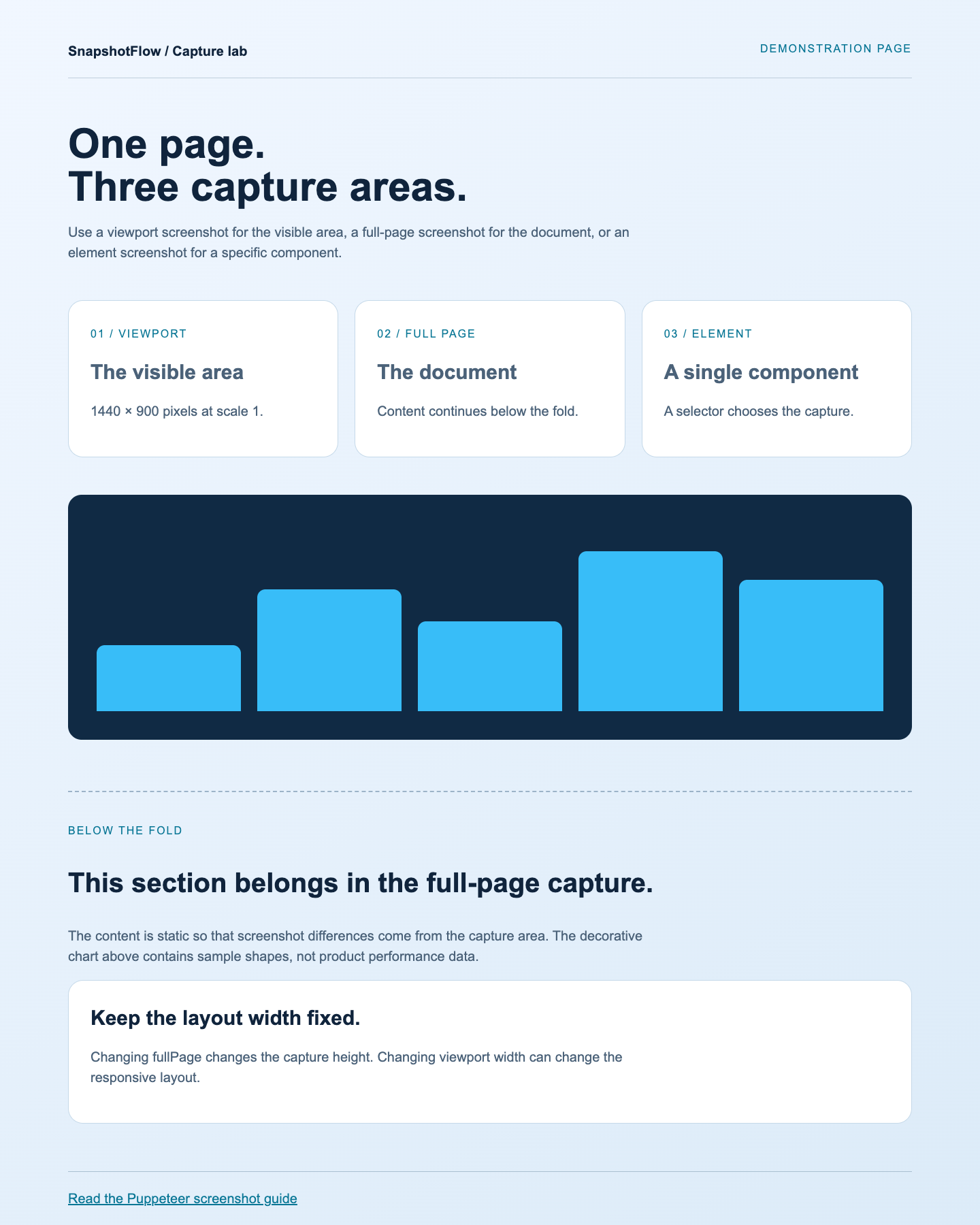 Full-page screenshot of the same demo, including the content and footer below the fold