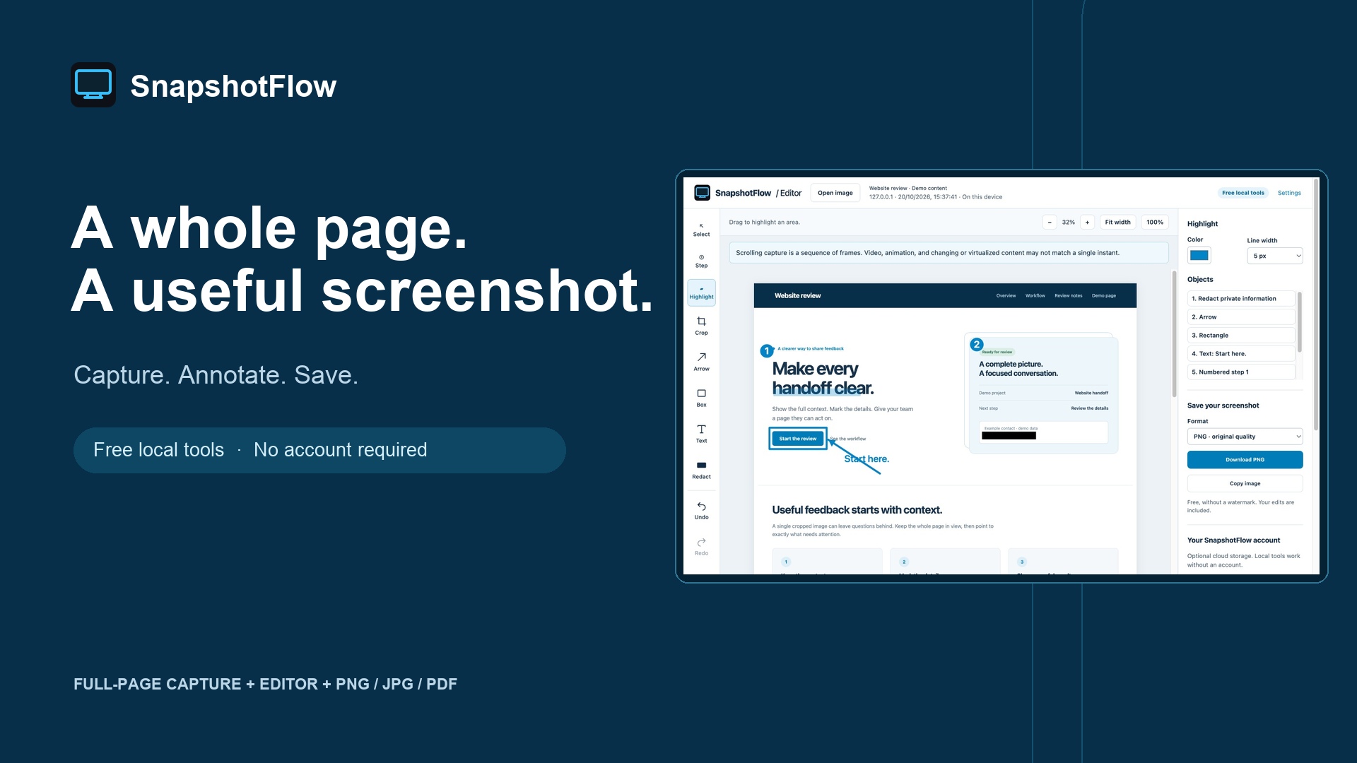 SnapshotFlow screenshot editor demo